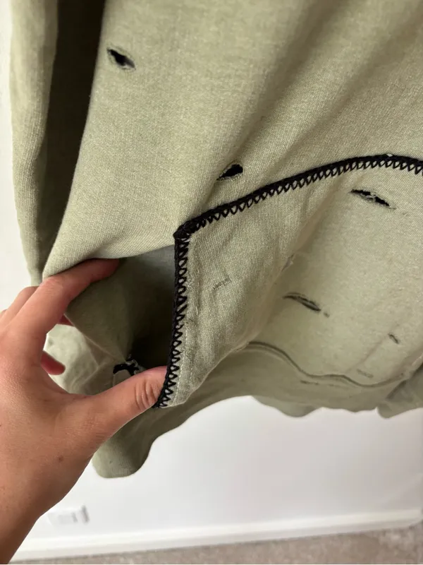 Free People x Tricia Fix Green Short-sleeve Hoodie Distressed Holes Black Stitch - Image 6