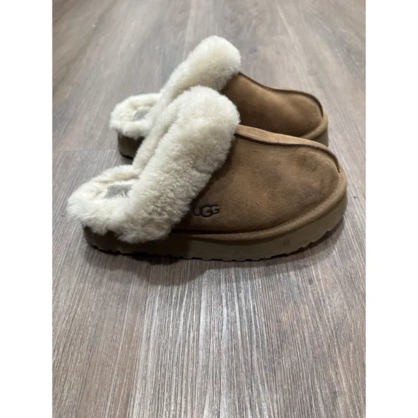 UGG Disquette Women's Chestnut Suede Shearling Slippers Size‎ 9 - Image 4