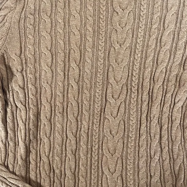 Lands End Cable Sweater Womens Small Turtleneck Tan/Brown Long - Image 2