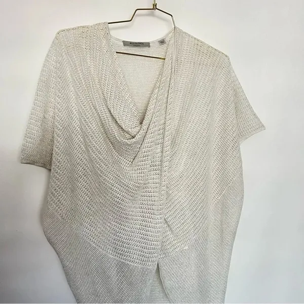 All Saints Itat Levita Twist Front Mesh Poncho Wrap Size X-Small Ivory/Beige - Image 4