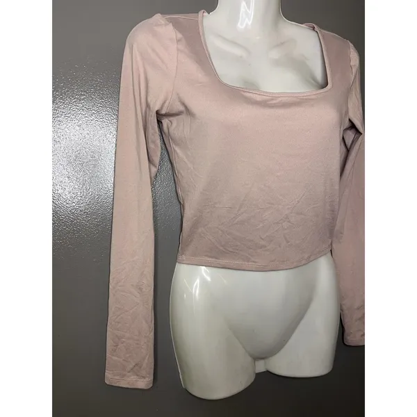 Hollister Shirt Womens Small Pink Square Neck Long Sleeve Cropped Stretch Top - Image 3