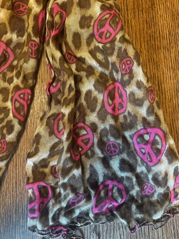Justice Y2K Leopard Scarf with Peace Signs - Image 2