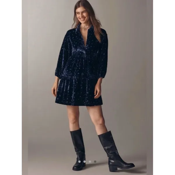 Anthropologie Maeve The Bettina Tiered Shirt Dress: Mini Velvet Edition - Image 4