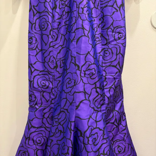 Marisa Baratelli Black Purple Floral Ruched Surplice‎ Mermaid Evening Gown 10 - Image 9