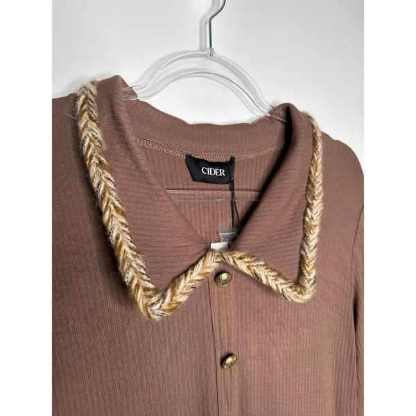 Cider 2020s Brown Ribbed Midi Dress Gold Trim Stretch NWT Large - Image 7