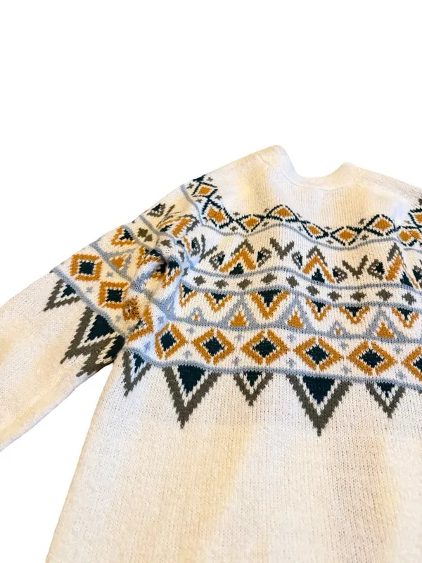 Maurices Cream Long Length Cardigan Sweater Open Front Tribal Fair Isle Medium - Image 10