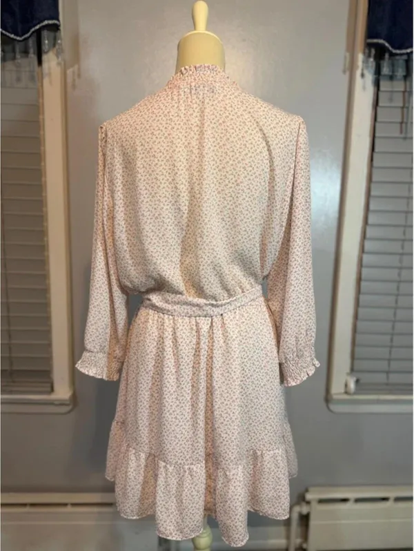 Sweet Rain Floral Mini Dress Cottagecore Tie Waist Ruffle Long Sleeve XL - Image 6