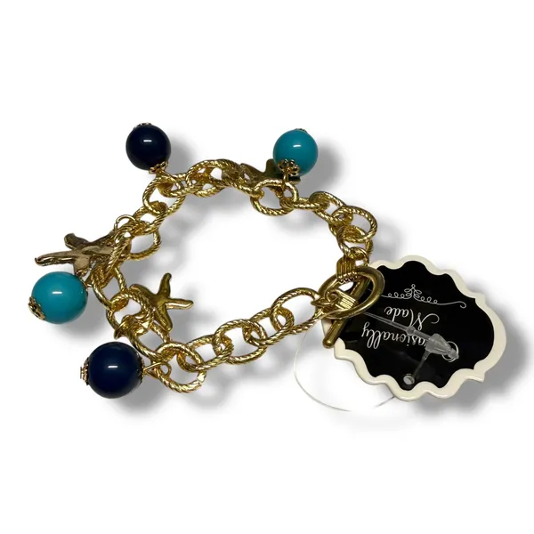Occasionally Made Goldtone Starfish Charm Bracelet‎ Nautical Coastal Beads NWT - Image 2