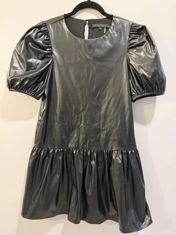 English Factory Faux Leather Puff Sleeve Dress Black - Image 3