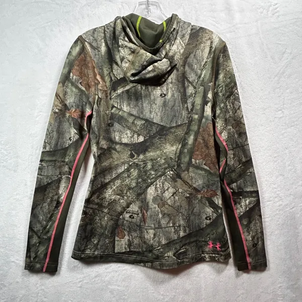 Under Armour ColdGear‎ Scent Control Hoodie Womens Medium Mossy Oak Camo Pink - Image 2