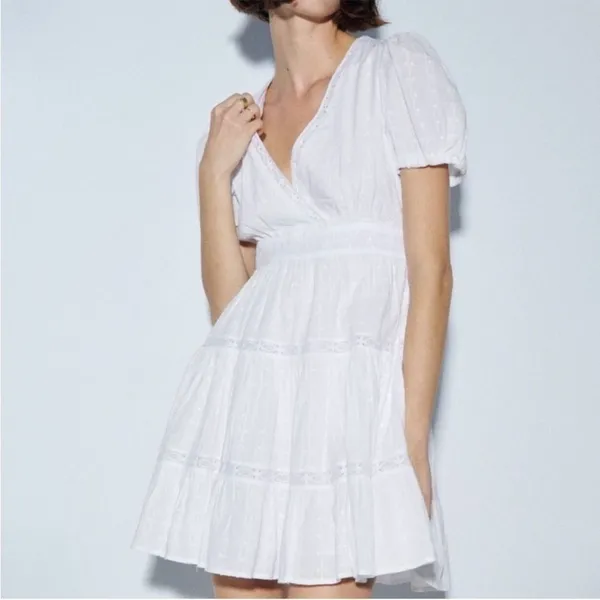 Zara dress mini‎ boho embroidered openwork lace eyelet summer sundress M - Image 7