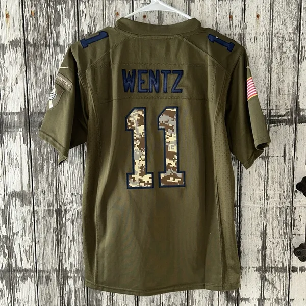 Eagles football Salute to Service special edition green Wentz #11 NFL jersey - Image 4