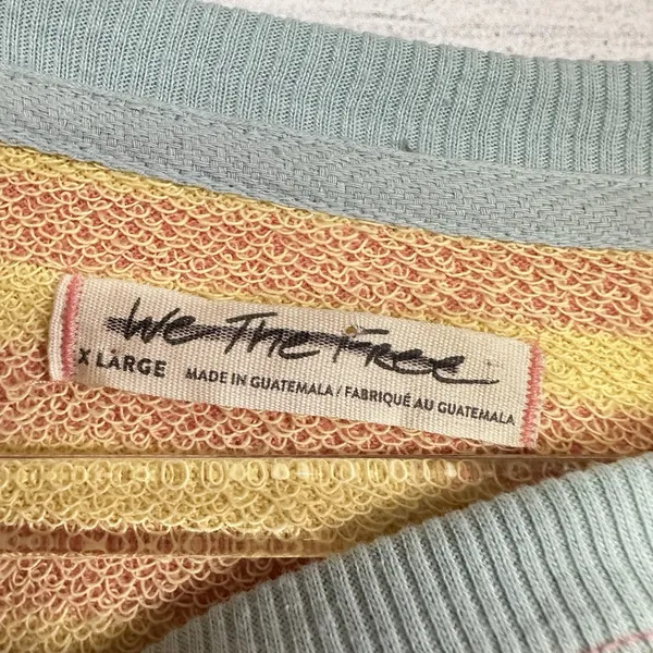 We The Free People Classic Stripe Crew Sweatshirt Oversized Yellow Size XL Boho‎ - Image 7