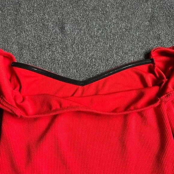 Red‎ Square Neck Long Sleeve Ribbed T-Shirt with Non-Slip Silicone Strip xs nwot - Image 2