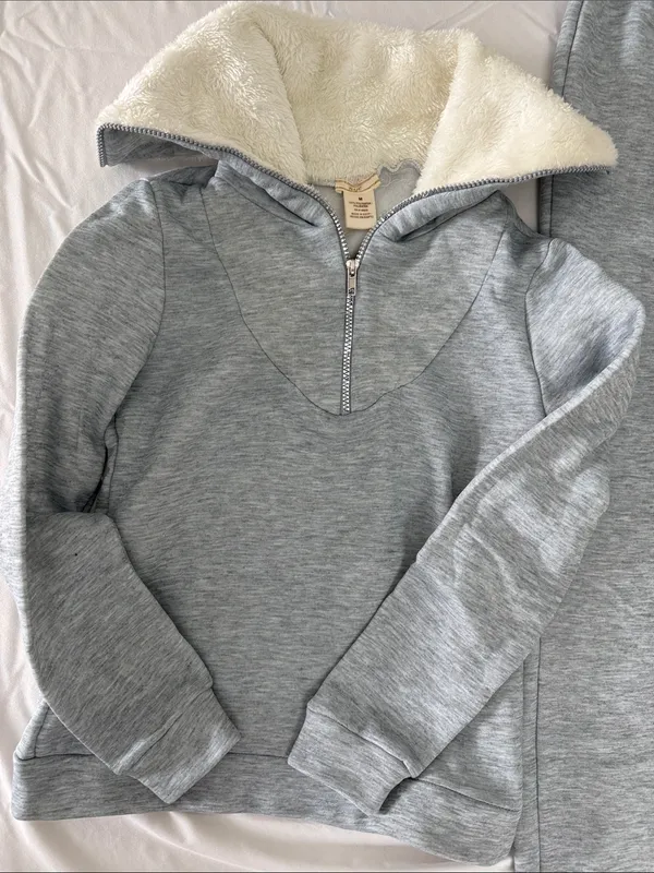 NYC Heather Gray Sherpa-Lined Zip Jacket and Joggers Sz M - Image 3