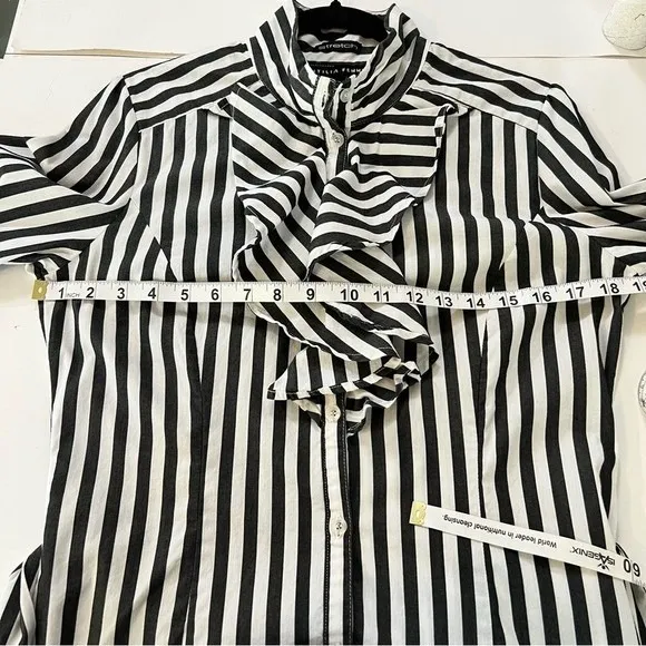Antilia‎ Femme Striped Ruffle Front Shirtdress Black White Small - Image 6