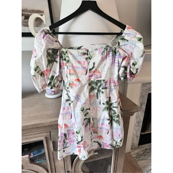 The Shore Brand Santa Clara Puffed‎ Sleeve Tropical Mini Dress Size Small - Image 5