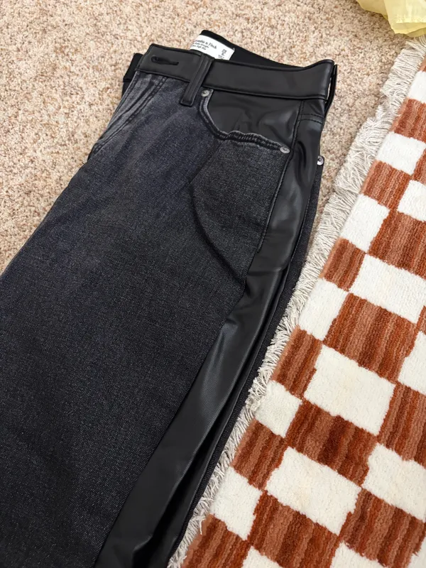 Abercrombie Black Denim/Leather Jeans - Image 6