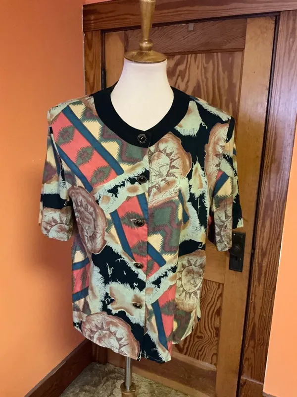 Vintage 90s IN GROUP LTD Large Abstract Print Rayon Top Button Front Retro - Image 6