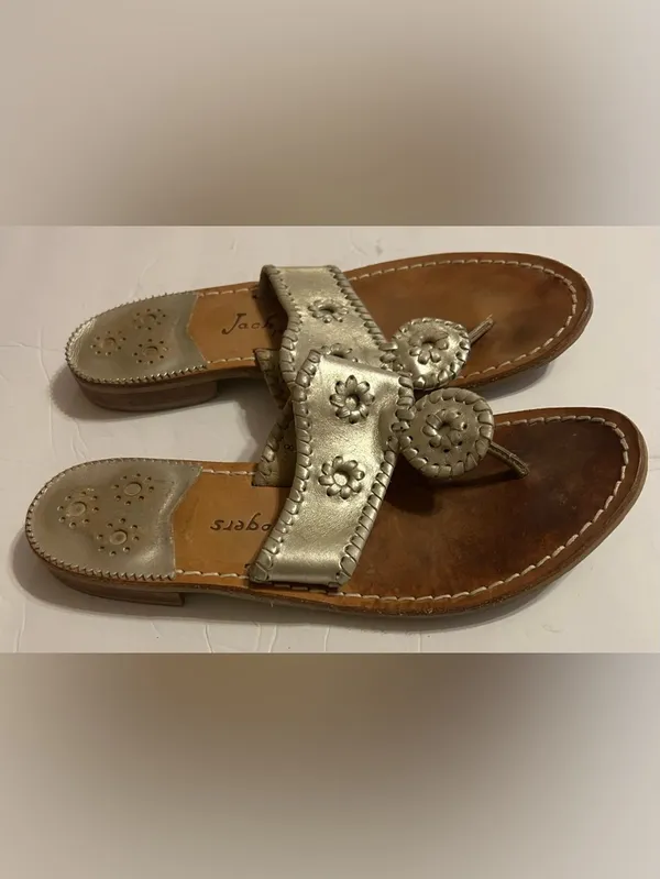 Jack Rogers Metallic Silver Leather Thong Sandals - Image 2