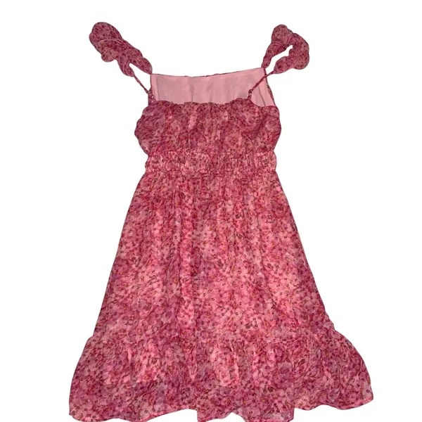 LUSH Dress Pink Floral Babydoll Chiffon Sundress Peasant Elastic Waist Women XS - Image 4