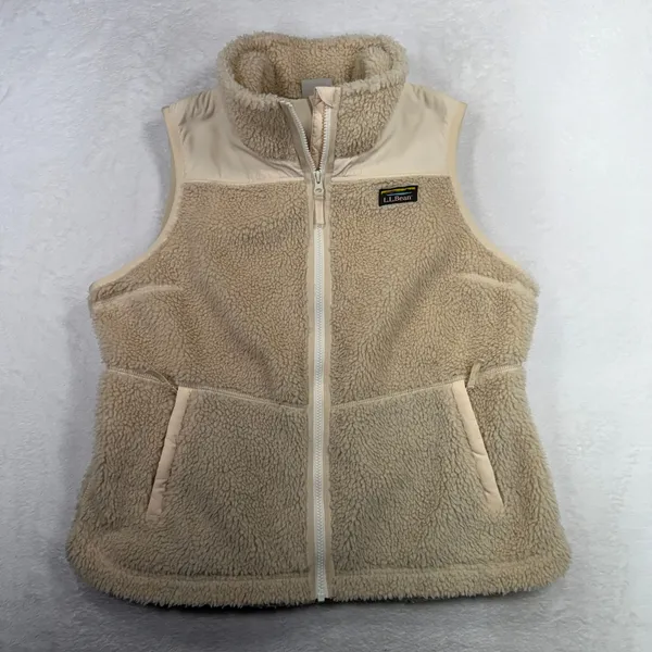 L.L. Bean Large Sherpa Fleece Vest Mountain Classic Beige Cream Full Zip 519066 - Image 3