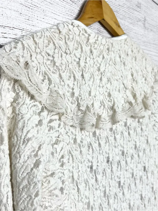 American Vintage Vintage Cream Lace Open Front Robe Duster Cardigan Size Small - Image 10