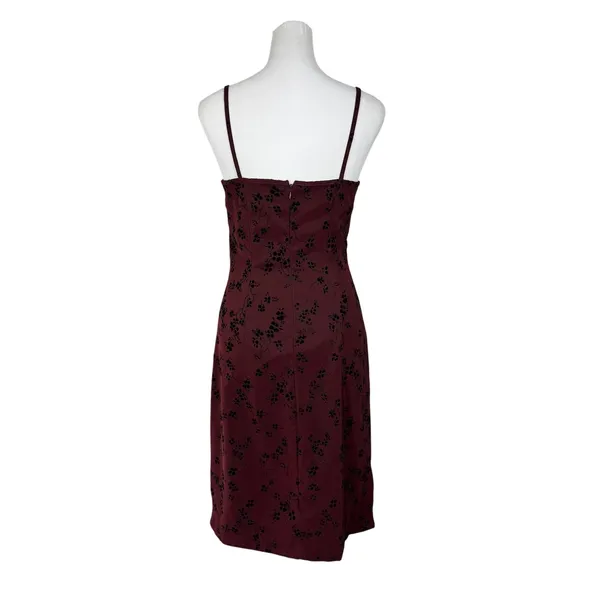 Vintage Y2K La Belle Burgundy & Black Floral Print Sleeveless Bodycon Midi Dress - Image 7