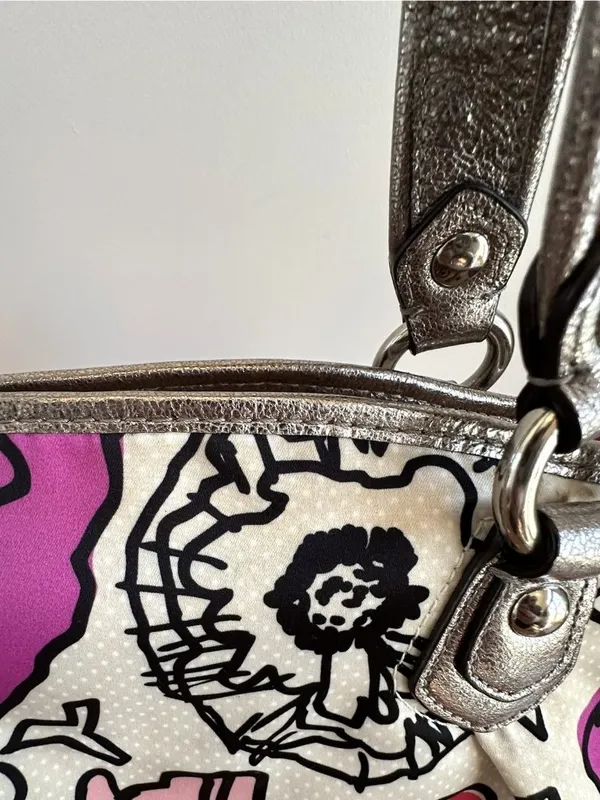 Coach Poppy Pedal Print Glam Rocker Shoulder Bag Pink Cream Metallic Trim - Image 7