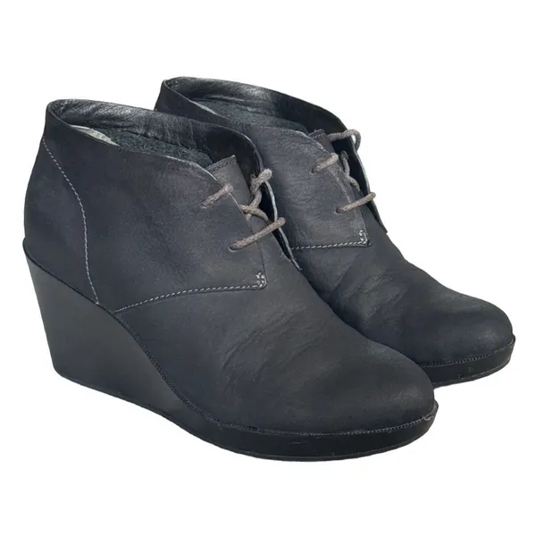Cole Haan x Air Wedge Ankle Boots Black Leather Lace Up Chukka Womens 8B Indie - Image 3