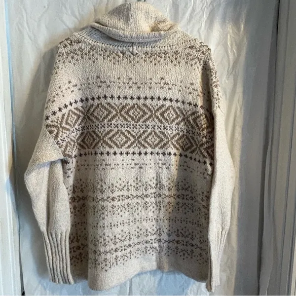Eddie Bauer‎ Sweater Womens Large Cream Nordic Fair Isle Cottagecore Cowl Neck - Image 3