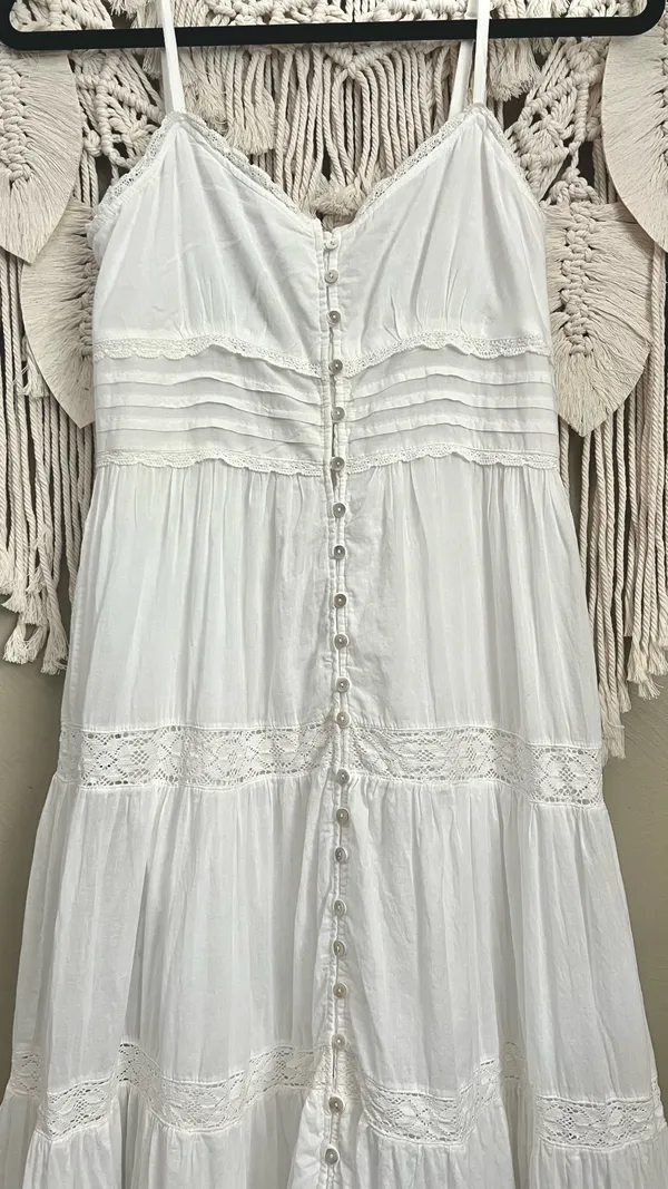Mango White Cotton Tiered Dress - Image 2