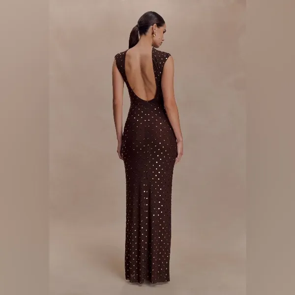 Meshki SamaraSleeveless Diamante Maxi Dress - Chocolate S - Image 8