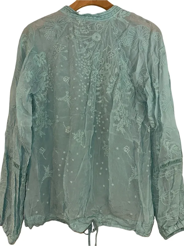 Johnny Was Women’s Size M Light Marine Blue Embroidered Drawstring Bomber Jacket - Image 8