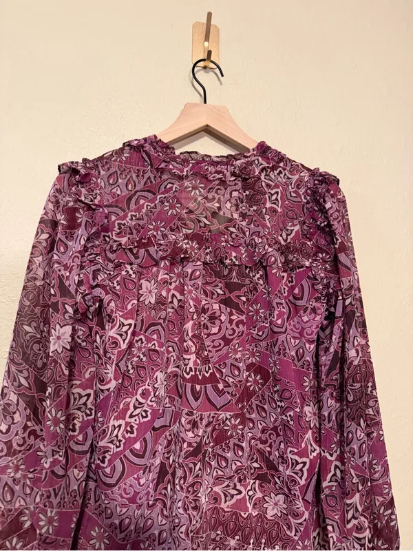 Avara Long Sleeve Purple Metallic Blouse Size Small - Image 6