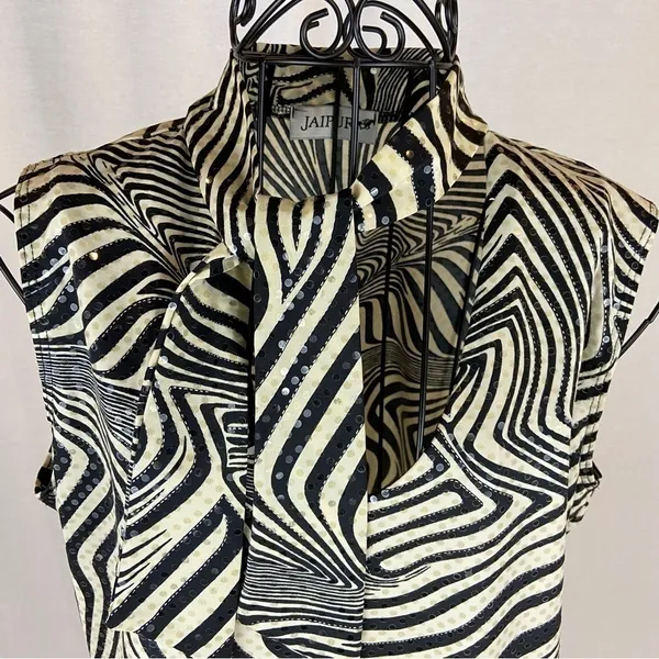 Vintage Y2K Jaipur Zebra Print Top Sparkle Sleeveless Mobwife Animal Print Large - Image 8
