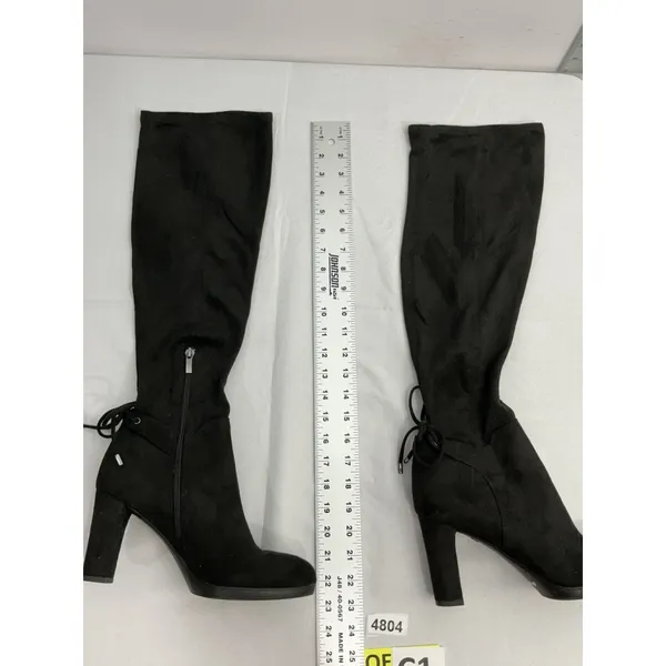 Womans Franco Sarto Ivorie Pull On Knee High Boots 8.5 M 1/4 Zip Black Heel - Image 4