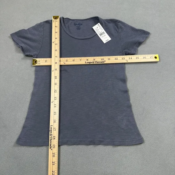 NWT John Galt Cropped Shirt Dark Blue Womens 1 SZ Cotton Blend Short Sleeve Tee - Image 4