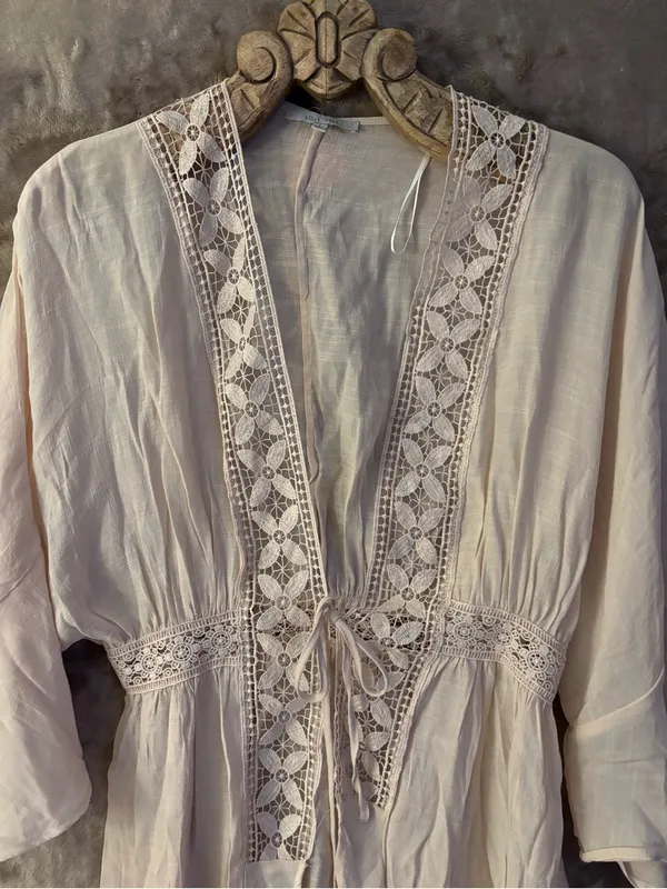Love Tree Sheer Lace Embroidered Swim Coverup Cream Women’s Size L - Image 12