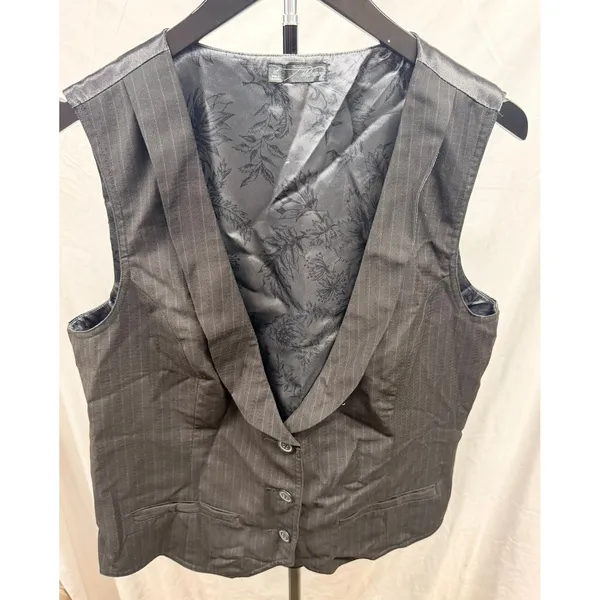 Old Navy Vintage 2000's Women's Black Pinstripe Goth Office Low Cut Vest/Waistcoat XL - Image 2