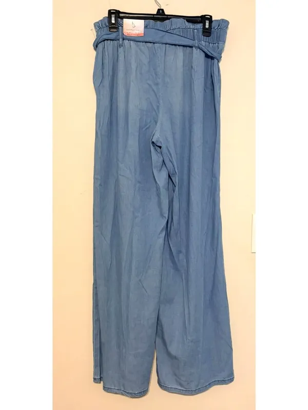 New NWT Happily Grey Chambray Style Wide Leg Trousers Casual Pants Size Large - Image 2