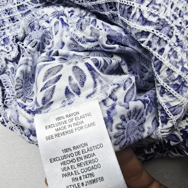 Patrons of Peace 41G Blue White Tile Print Halter Smocked‎ Wide Leg Jumpsuit S - Image 5