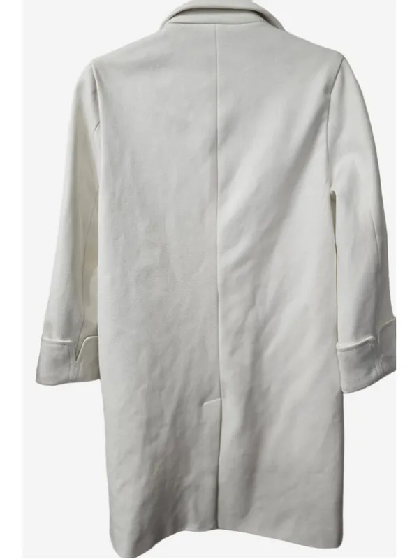 Women's Long Pea Coat, Size S, White and Black - Image 2