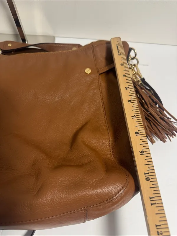 Michael Kors Leather Tassel Fringe Shoulder Bag with Crossbody Strap Brown - Image 9