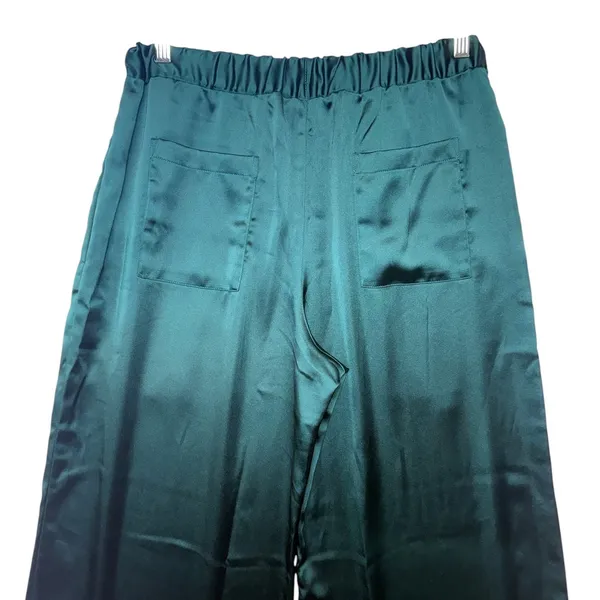 Wildfang Empower Satin‎ Loose Leg Drawstring Pant Emerald Green Medium BTPT0056 - Image 4
