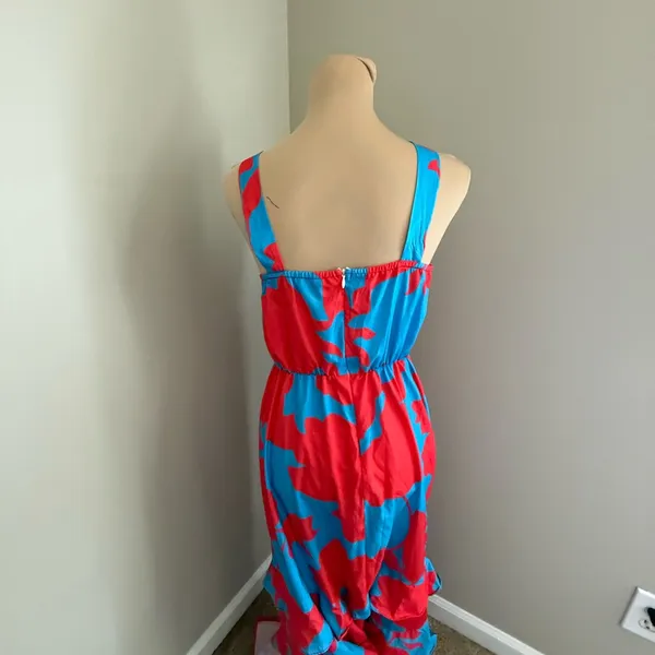 SHEIN Bright Blue and Red Cross-Back Maxi Dress - Image 2