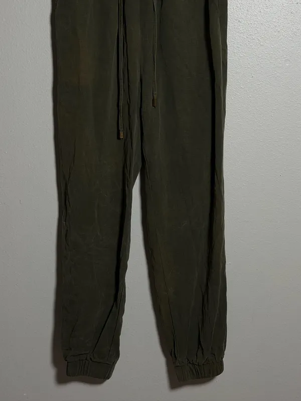 Zara Women Elastic Waist Preppy Olive Green Drawstring Jogger‎ Pants size S - Image 3