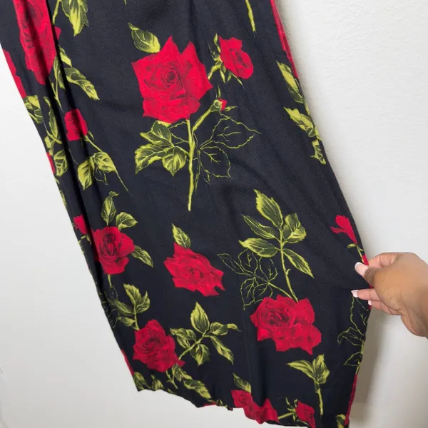 VTG 90s WNY Women Indie Fairy Grunge Maxi‎ Dress Medium Black Roses Short Sleeve - Image 7