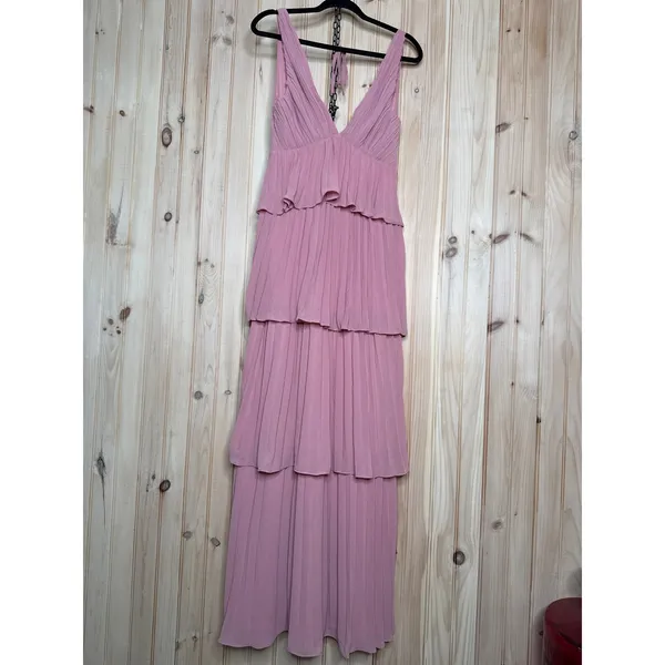 NWT Lulus Mesmerizing Essence Pink Pleated Backless Tiered Maxi Dress Gala Sz S - Image 2