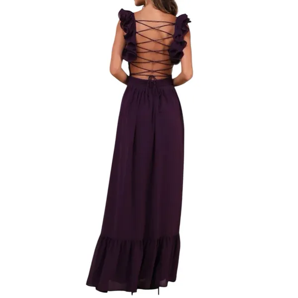 NWT Lulus Soiree Celebration Purple Ruffled Lace-Up Maxi Dress Size XS - Image 3